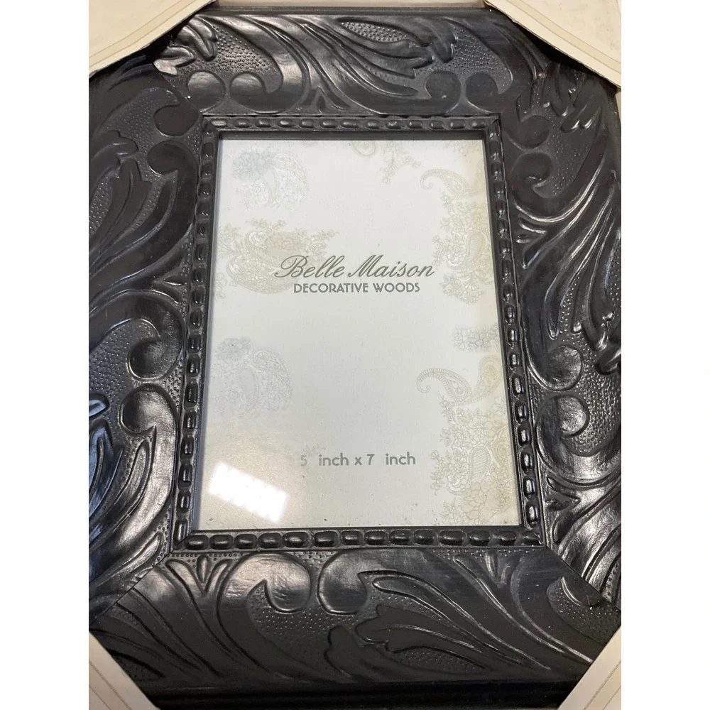 Belle Maison Ornate Scrolled Wood Photo Frame Black Grey 5x7 K2L28-57